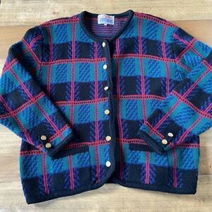Vintage 1990s Tally-Ho Plaid Cardigan- size Large